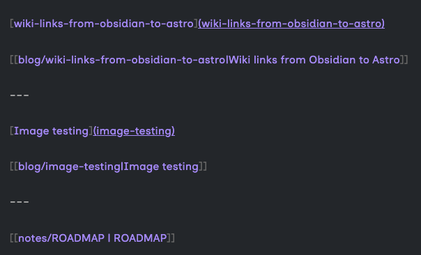 Screenshot of Linking other posts in Obsidian to Astro markdown